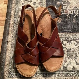 Brown born wedge sandals size 7/38